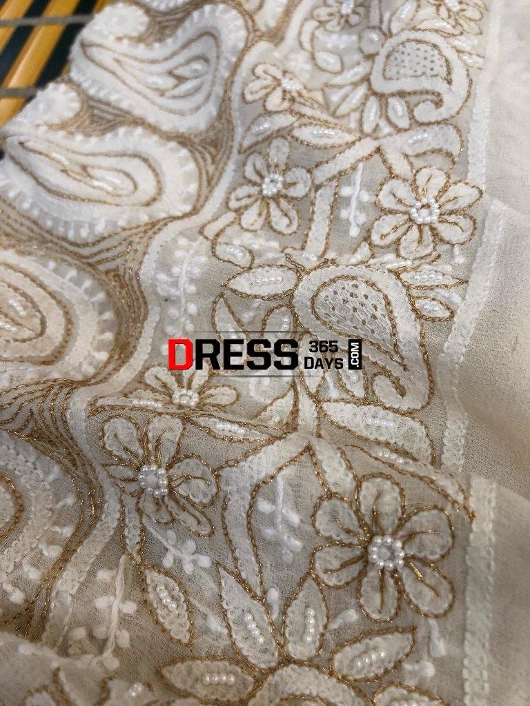 Chikankari Saree With Pearls Hand Jaali And Zari Work