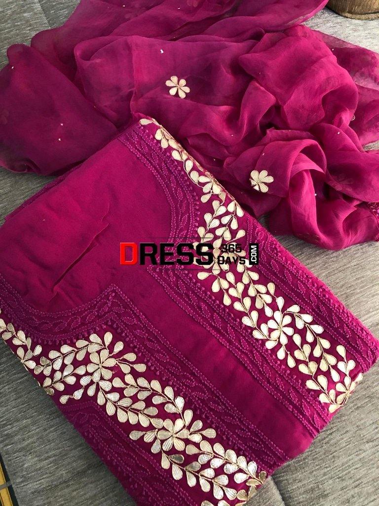 Chikankari Suit With Gota Patti Neckline Suits