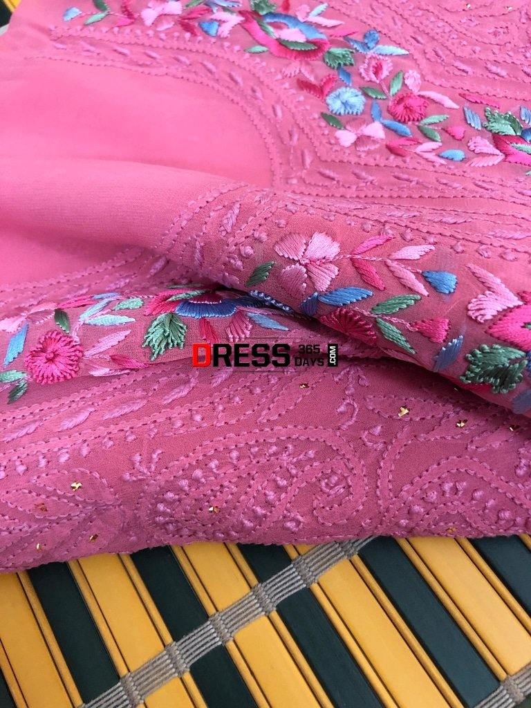Chikankari Suit With Mukaish And Parsi Embroidered Neckline Suits
