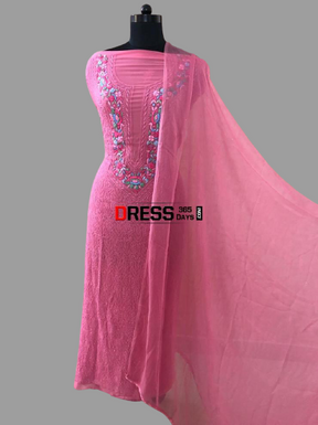 Chikankari Suit with Mukaish and Parsi Embroidered Neckline – Dress365days