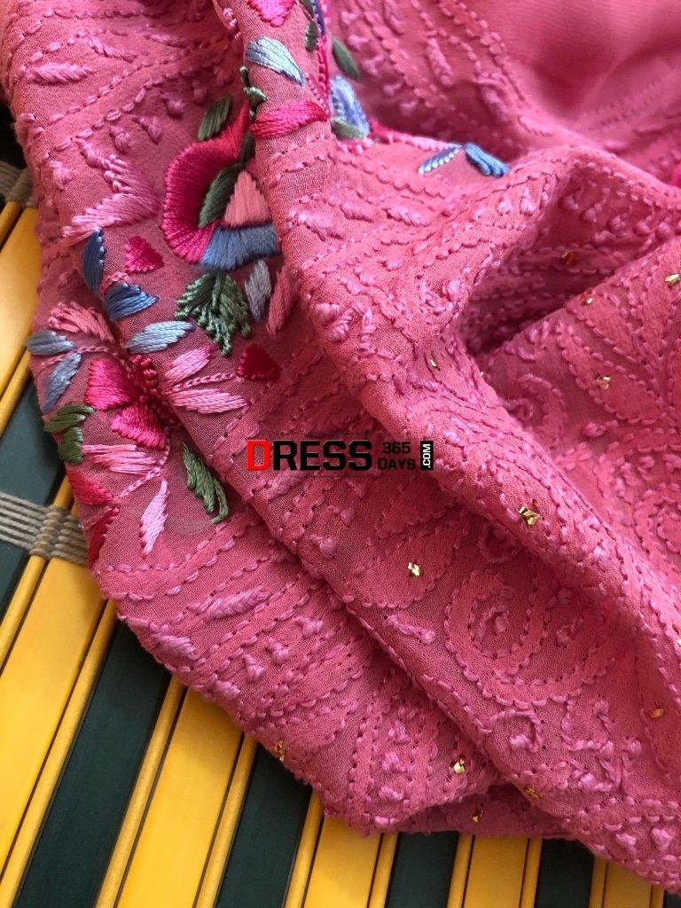 Chikankari Suit With Mukaish And Parsi Embroidered Neckline Suits