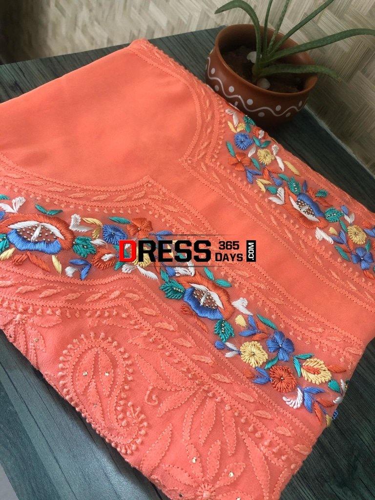 Chikankari Suit With Mukaish And Parsi Gara Neckline Suits