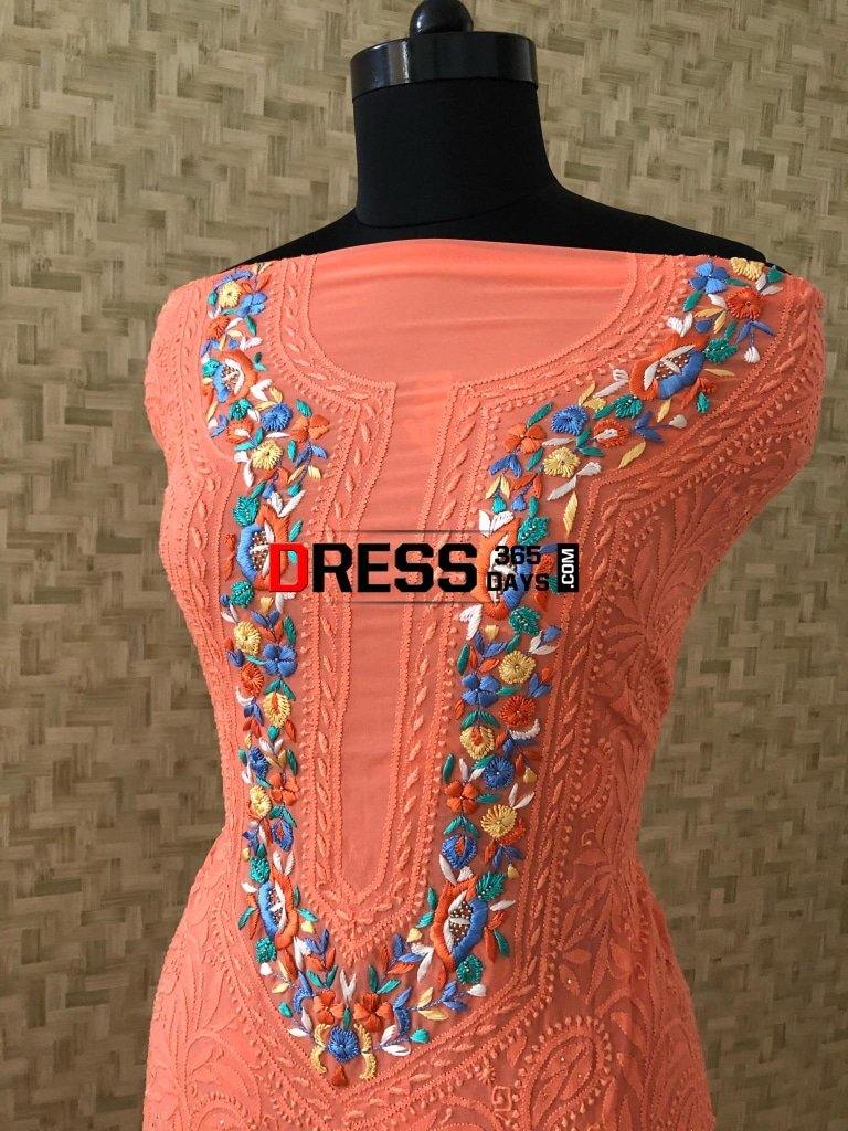 Chikankari Suit With Mukaish And Parsi Gara Neckline Suits