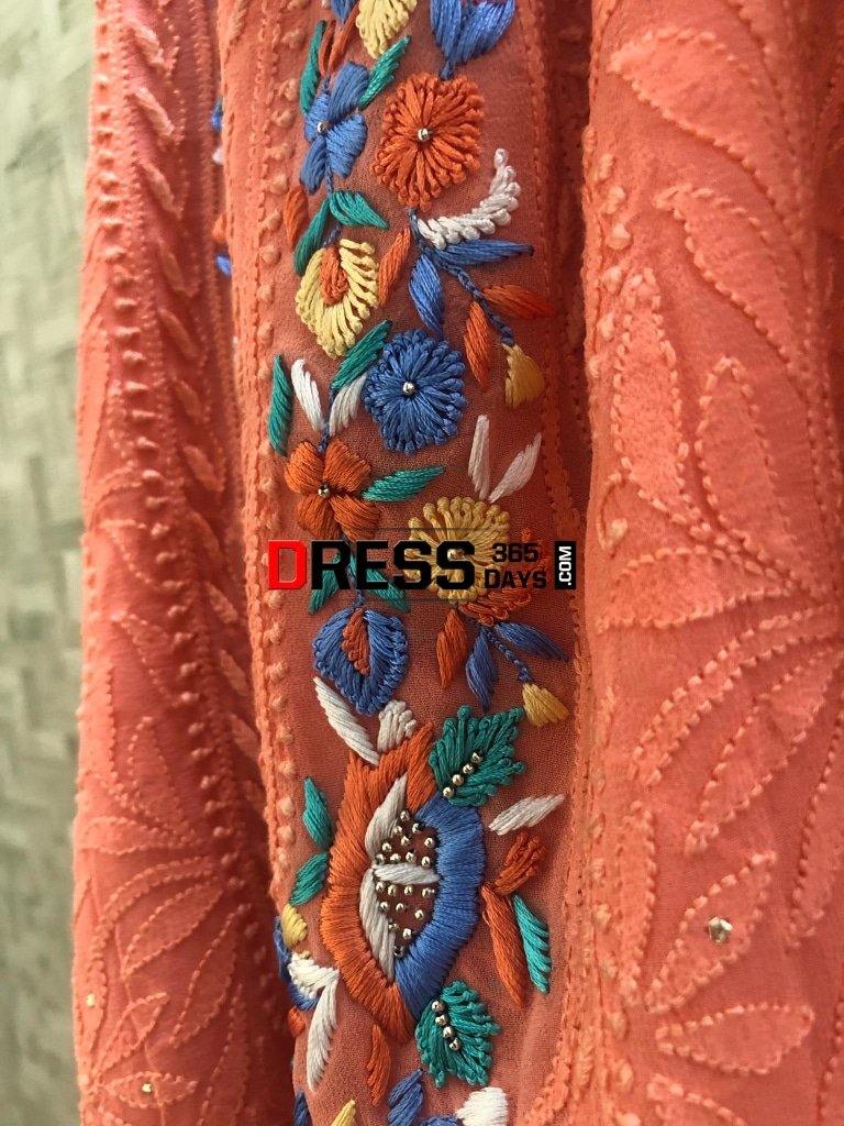 Chikankari Suit With Mukaish And Parsi Gara Neckline Suits
