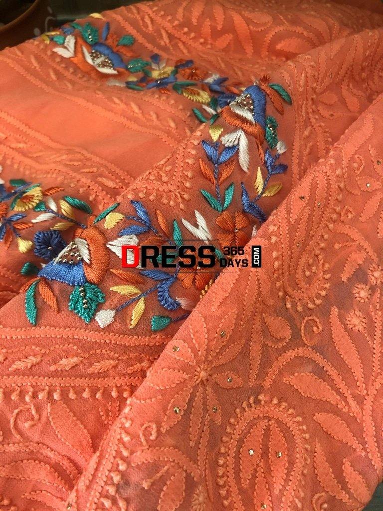 Chikankari Suit With Mukaish And Parsi Gara Neckline Suits