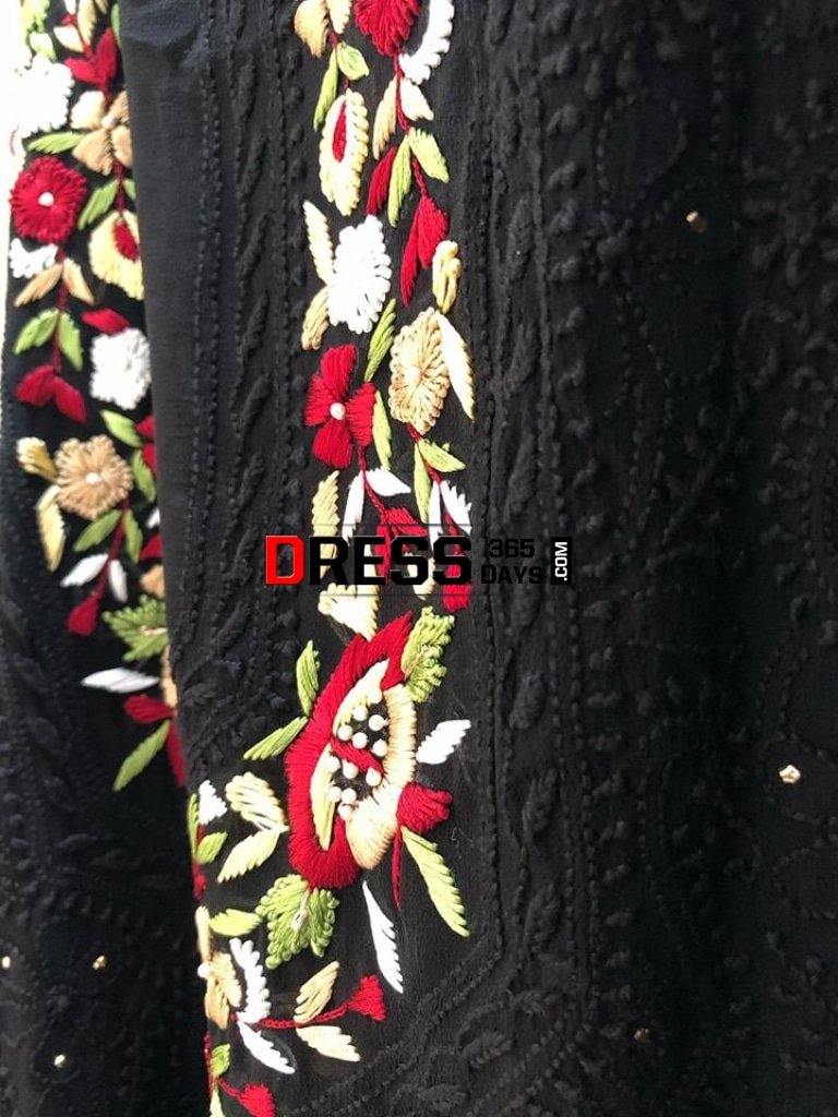 Chikankari Suit With Mukaish And Parsi Ghara Neckline Suits