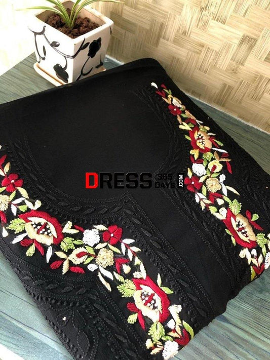 Chikankari Suit With Mukaish And Parsi Ghara Neckline Suits