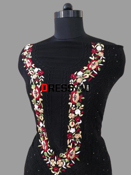Chikankari Suit with Mukaish and Parsi Ghara Neckline - Dress365days