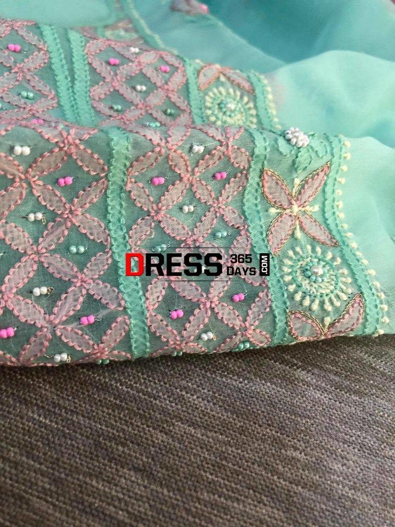 Chikankari Suit With Multicolour Embroidery-Organza Suits