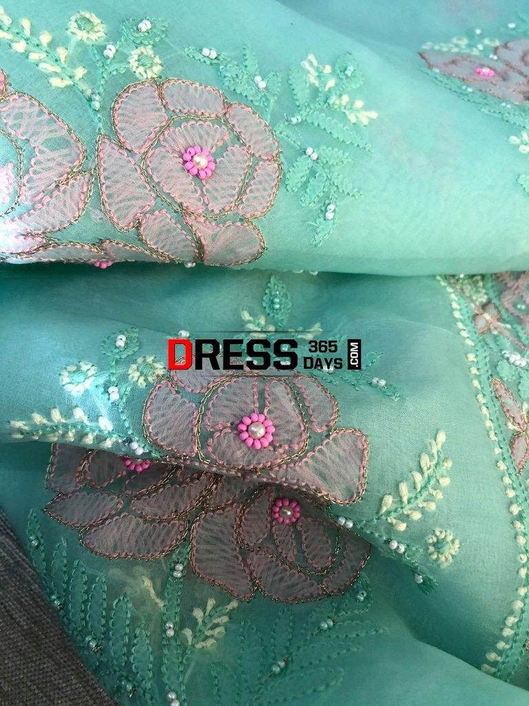 Chikankari Suit With Multicolour Embroidery-Organza Suits