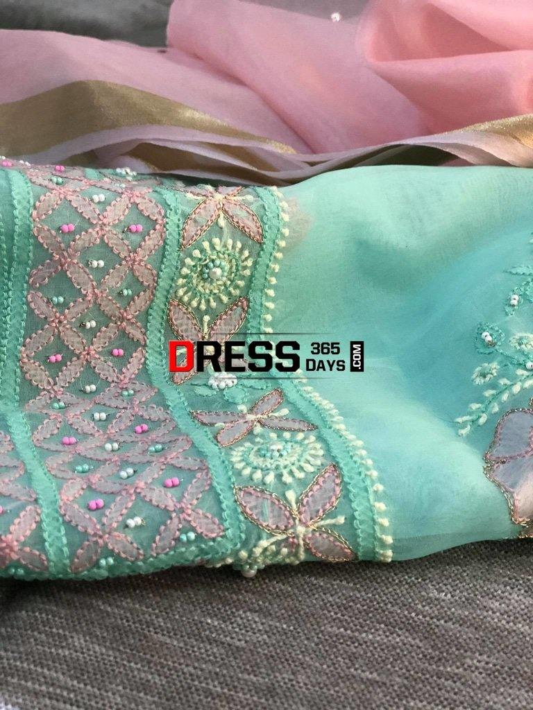 Chikankari Suit With Multicolour Embroidery-Organza Suits