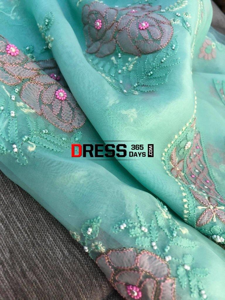 Chikankari Suit With Multicolour Embroidery-Organza Suits