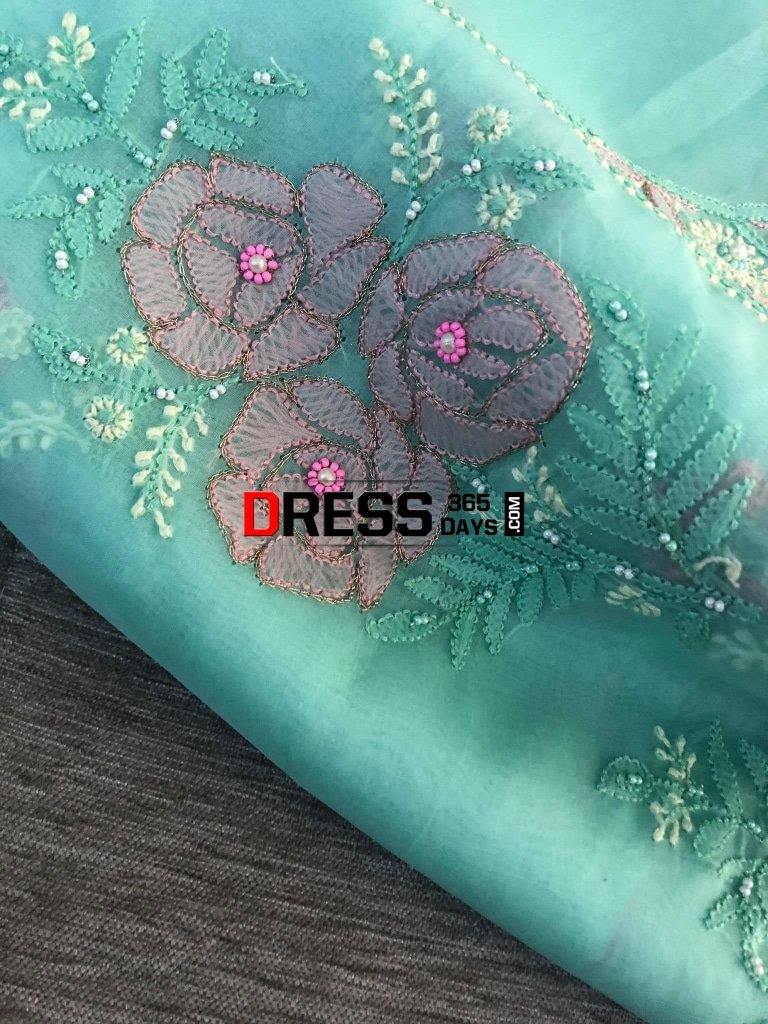 Chikankari Suit With Multicolour Embroidery-Organza Suits