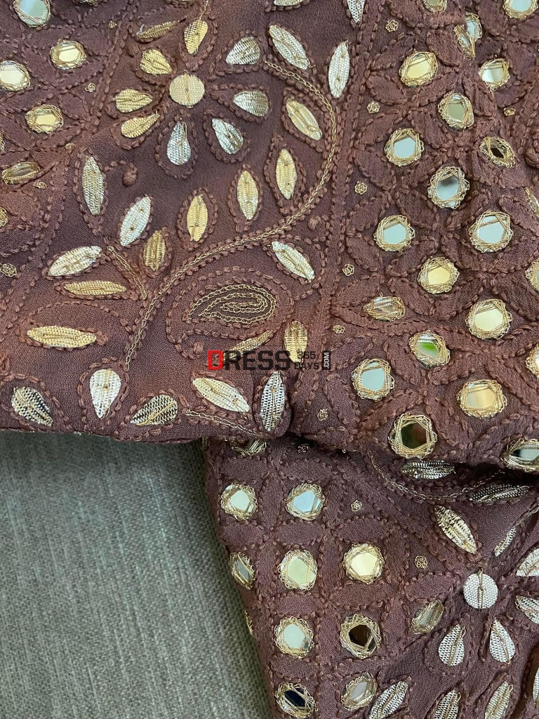 Coffee Brown Mirror & Gota Patti Lucknowi Chikankari Suit Suits