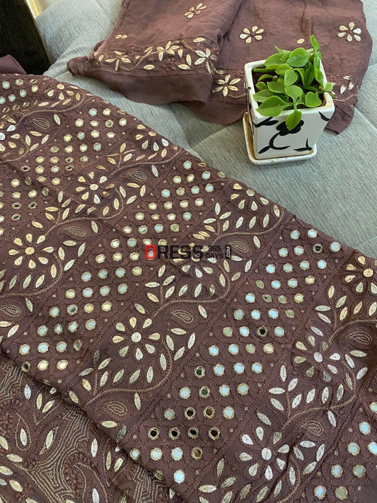 Coffee Brown Mirror & Gota Patti Lucknowi Chikankari Suit Suits