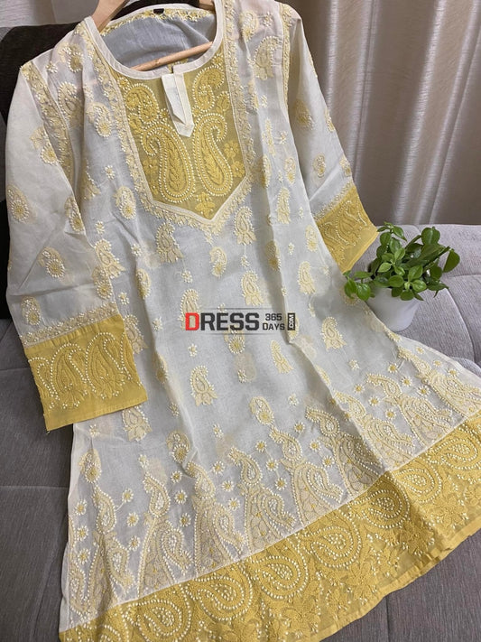 Cream Fine Chikankari Cotton Kurti (Size-L)