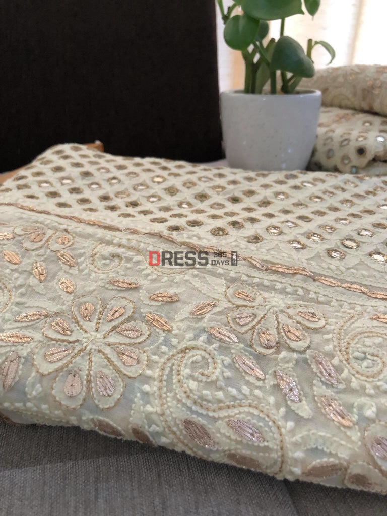 Cream Gota Patti & Mirror Work Lehenga Set Chikankari