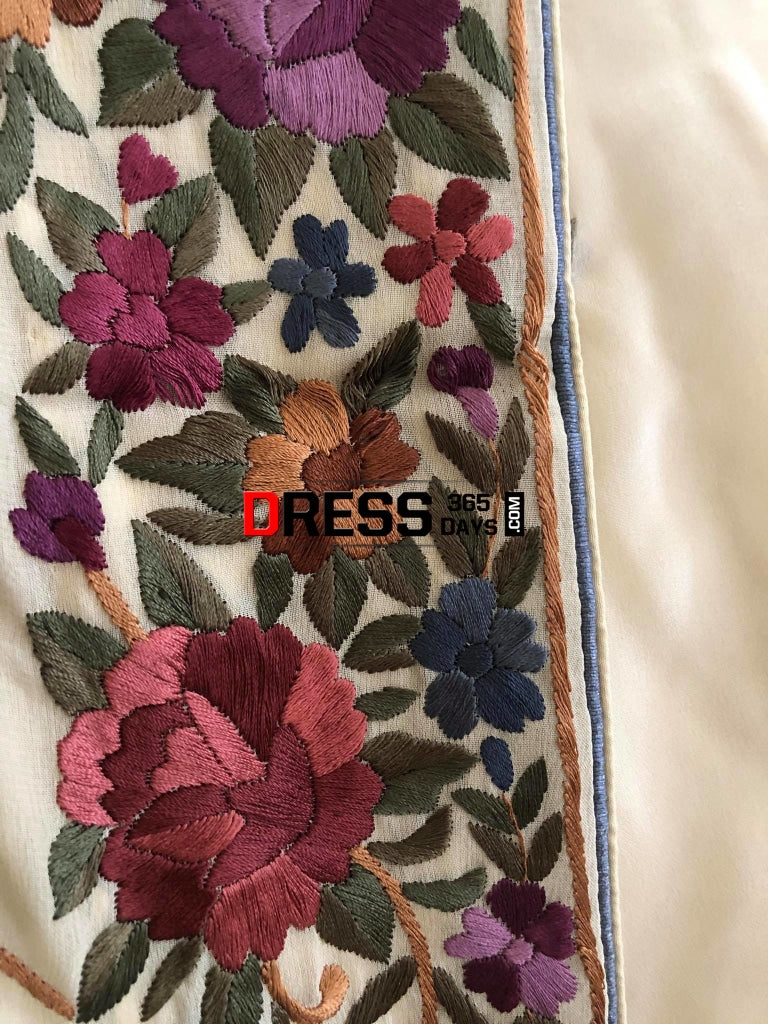 Cream Parsi Gara Hand Embroidered Suit (Three Piece) Suits