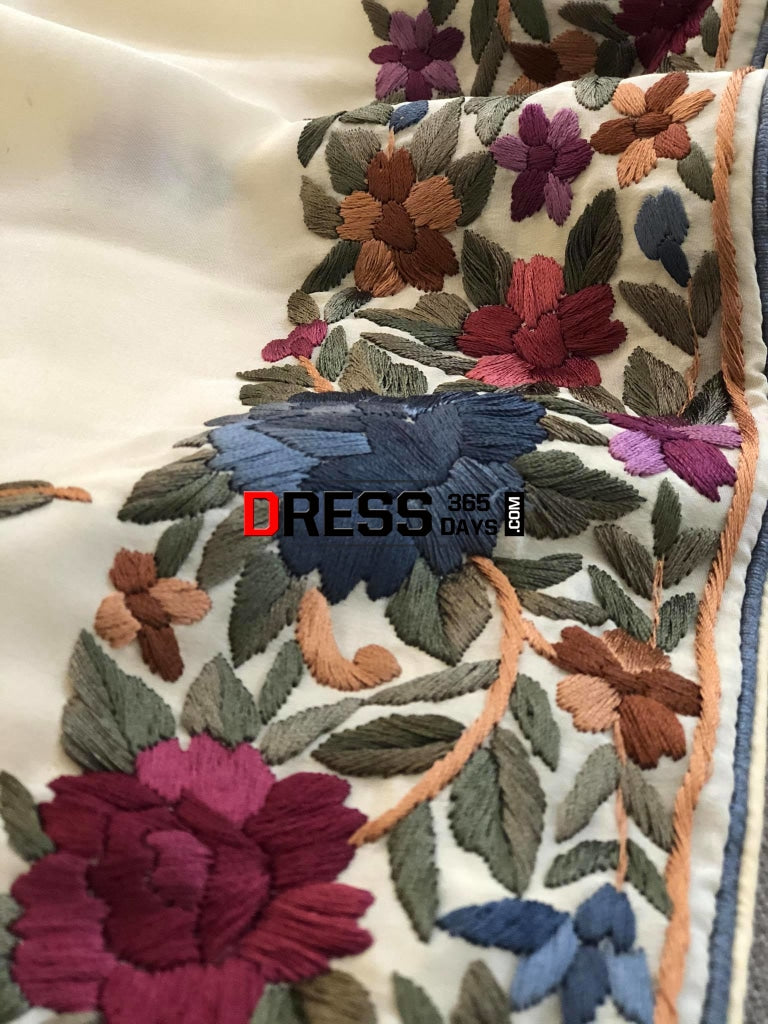 Cream Parsi Gara Hand Embroidered Suit (Three Piece) Suits