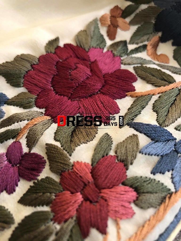 Cream Parsi Gara Hand Embroidered Suit (Three Piece) Suits