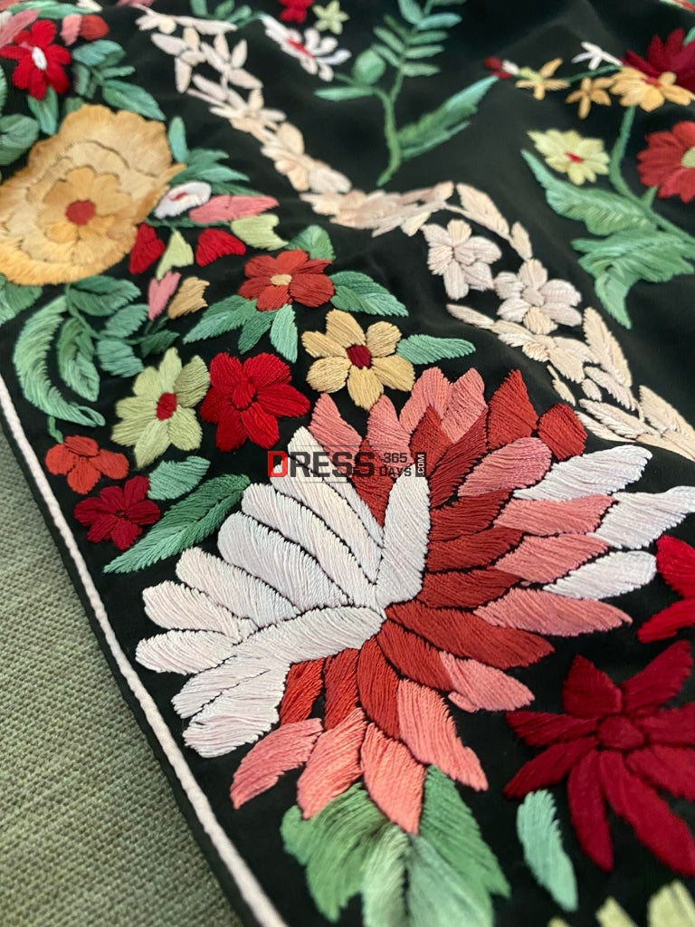 Crep Silk Parsi Gara Hand Embroidered Saree