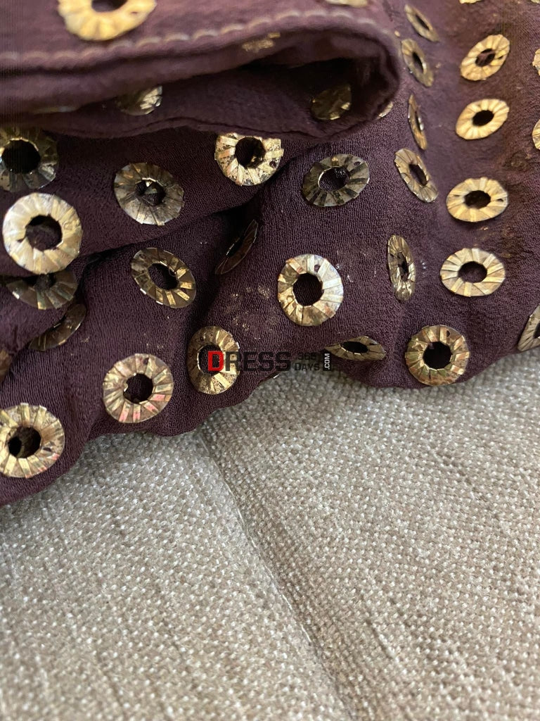 Deep Coffee Brown Ring Mukaish Anarkali Suit Chikankari