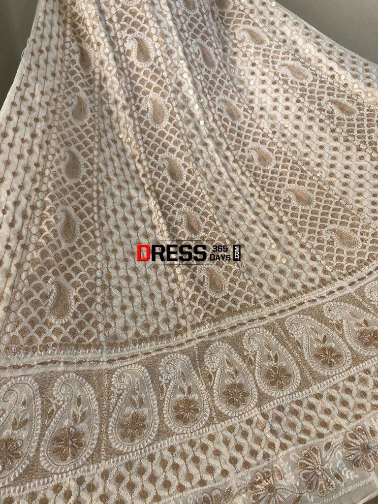 Deep Ivory Chikankari & Gota Patti Embroidered Anarkali Suit