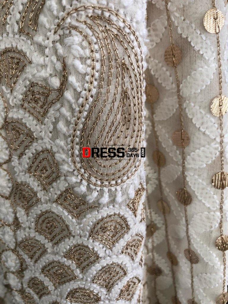 Deep Ivory Chikankari & Gota Patti Embroidered Anarkali Suit