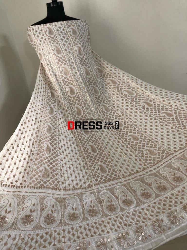 Deep Ivory Chikankari & Gota Patti Embroidered Anarkali Suit