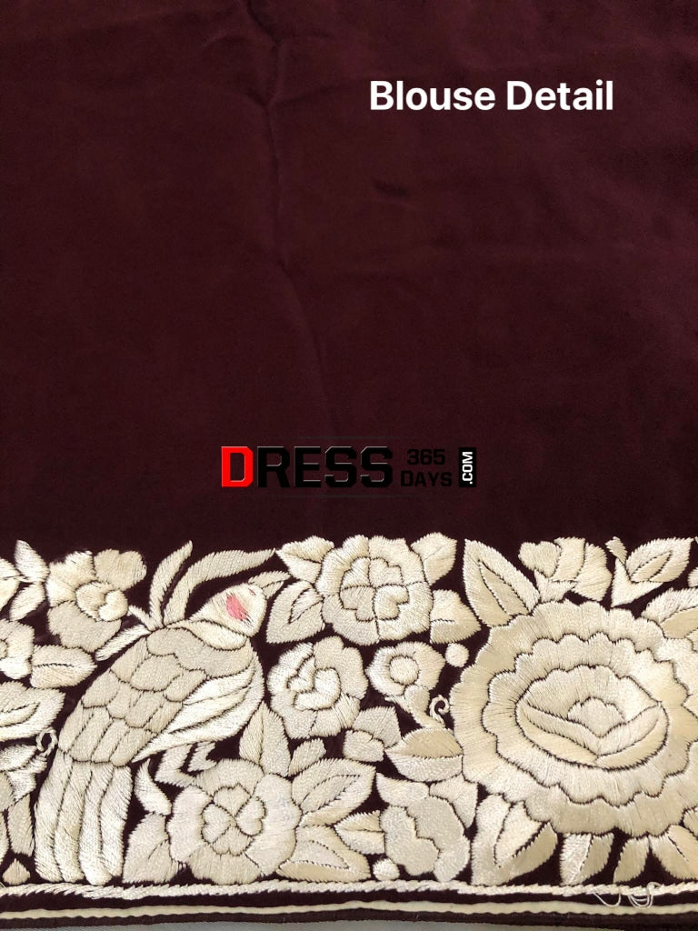 Deep Maroon & Ivory Parsi Gara Saree