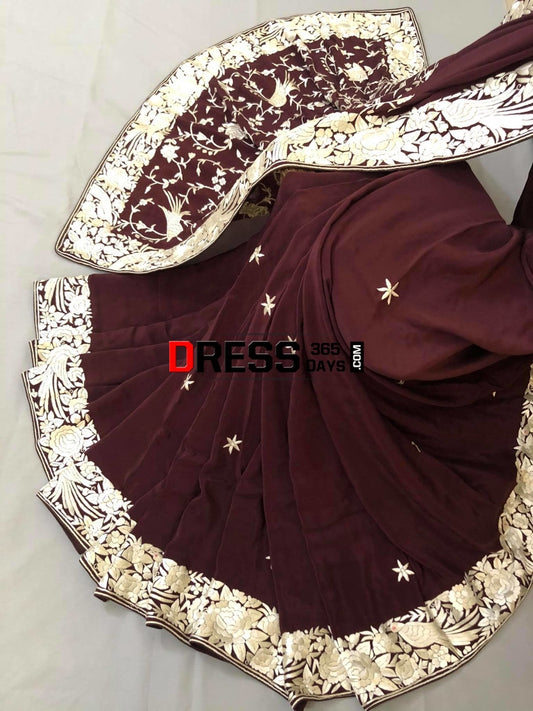 Deep Maroon & Ivory Parsi Gara Saree