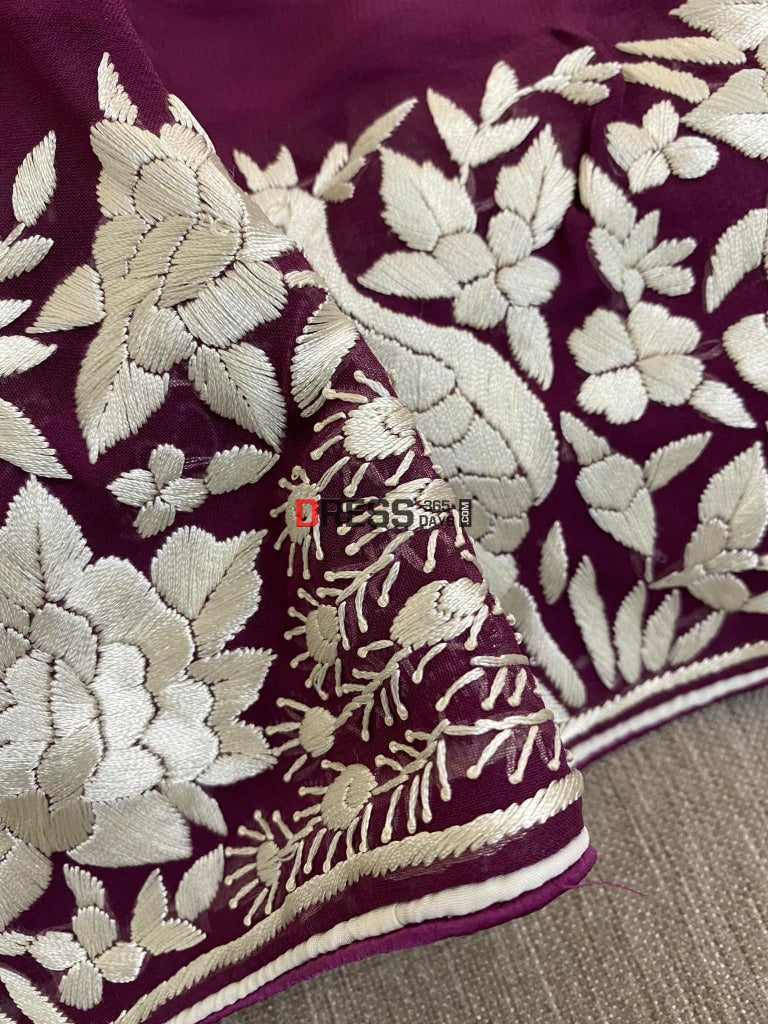 Deep Purple & Ivory Parsi Gara Saree