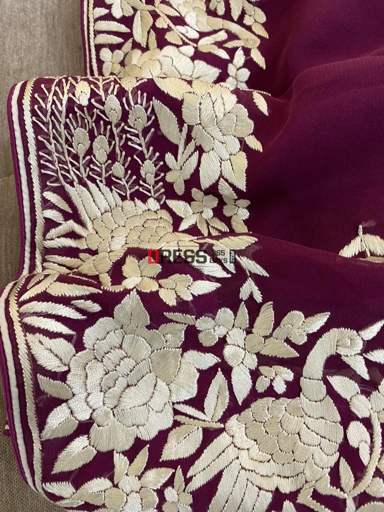 Deep Purple & Ivory Parsi Gara Saree