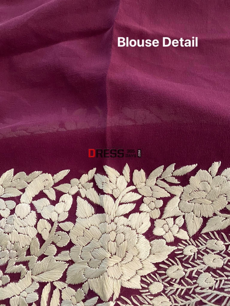 Deep Purple & Ivory Parsi Gara Saree