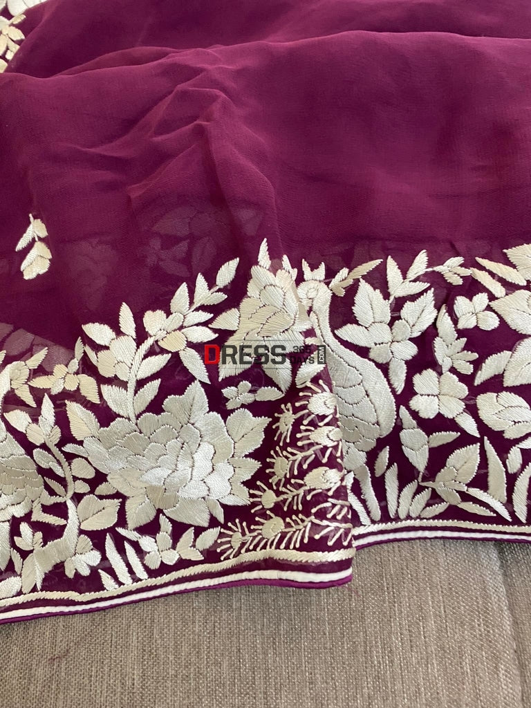 Deep Purple & Ivory Parsi Gara Saree