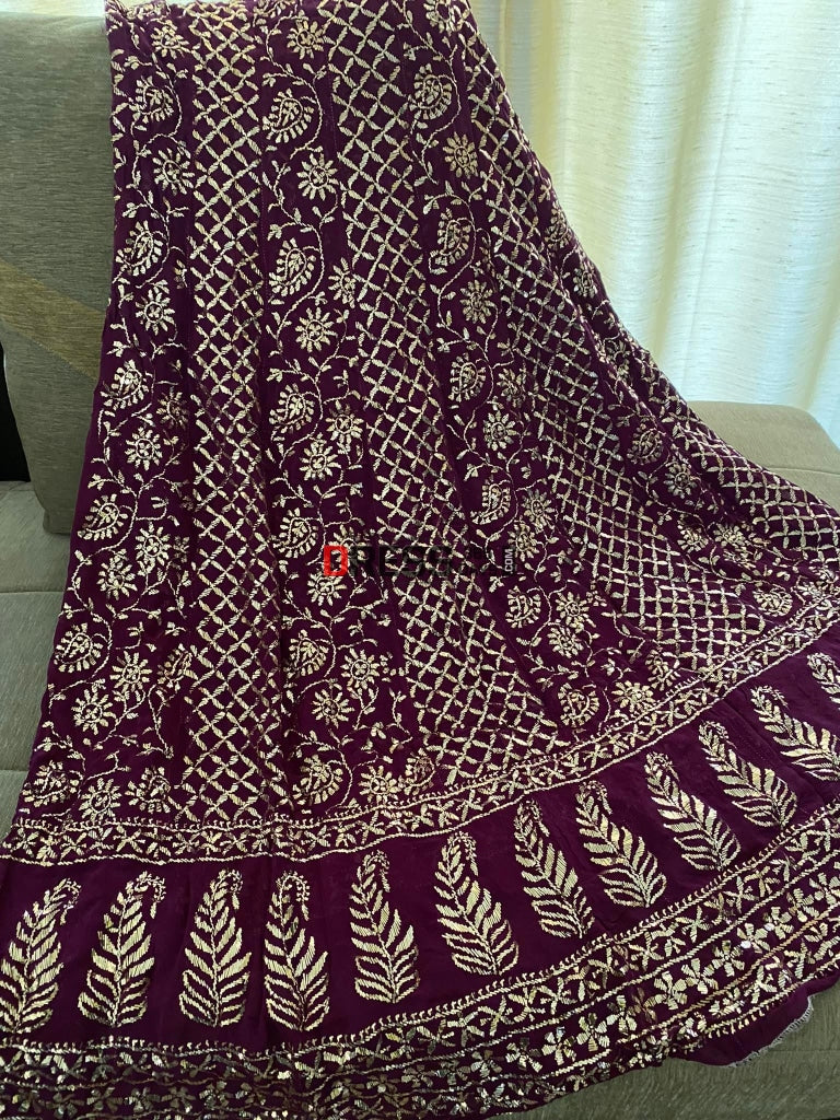 Deep Purple Kamdani Partywear Anarkali Suit Chikankari