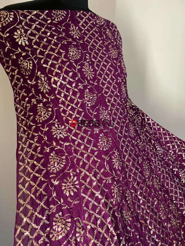 Deep Purple Kamdani Partywear Anarkali Suit Chikankari