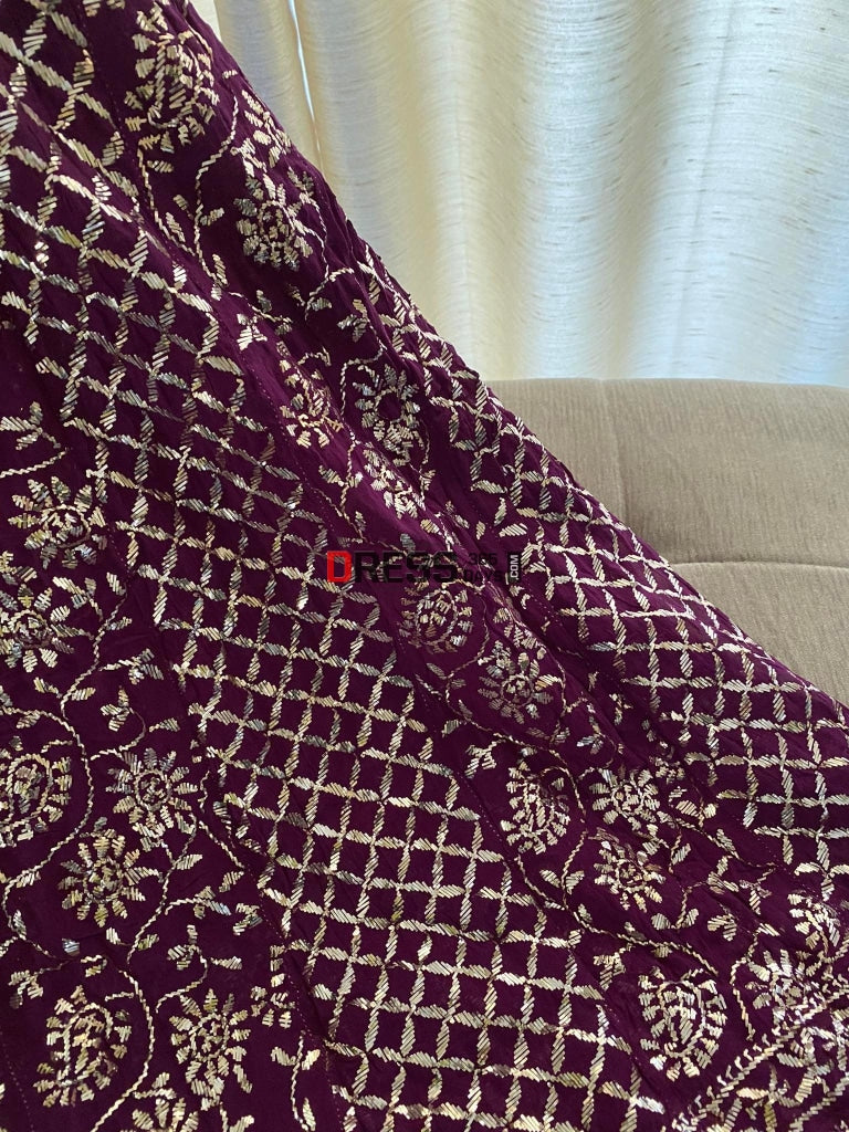 Deep Purple Kamdani Partywear Anarkali Suit Chikankari
