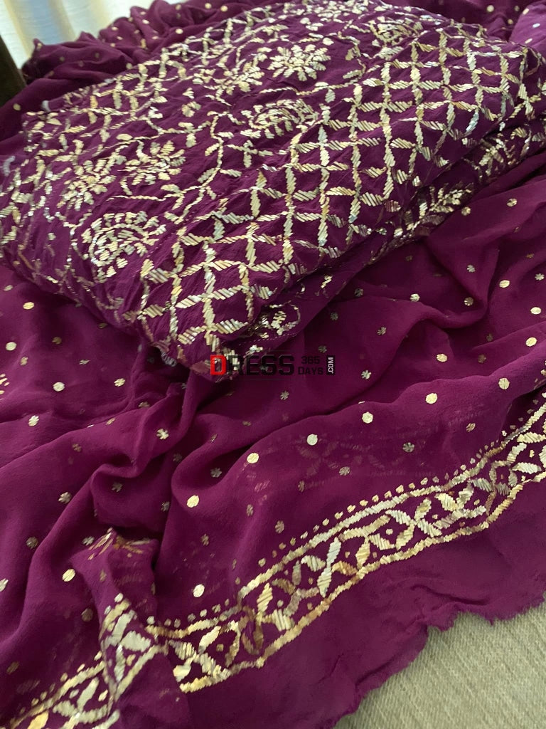 Deep Purple Kamdani Partywear Anarkali Suit Chikankari