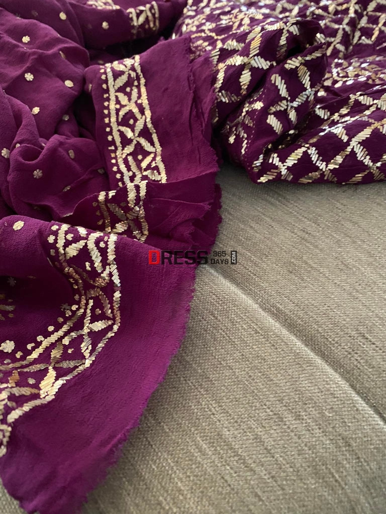 Deep Purple Kamdani Partywear Anarkali Suit Chikankari