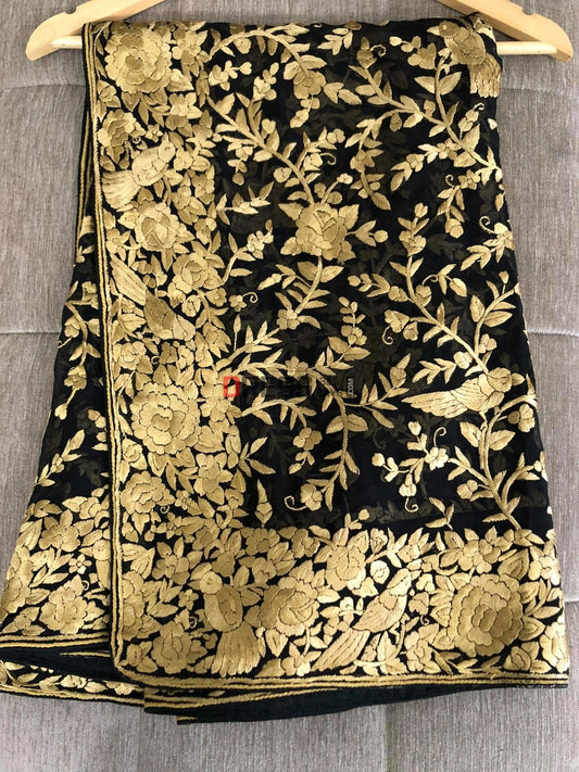 Designer Black & Gold Parsi Gara Dupatta