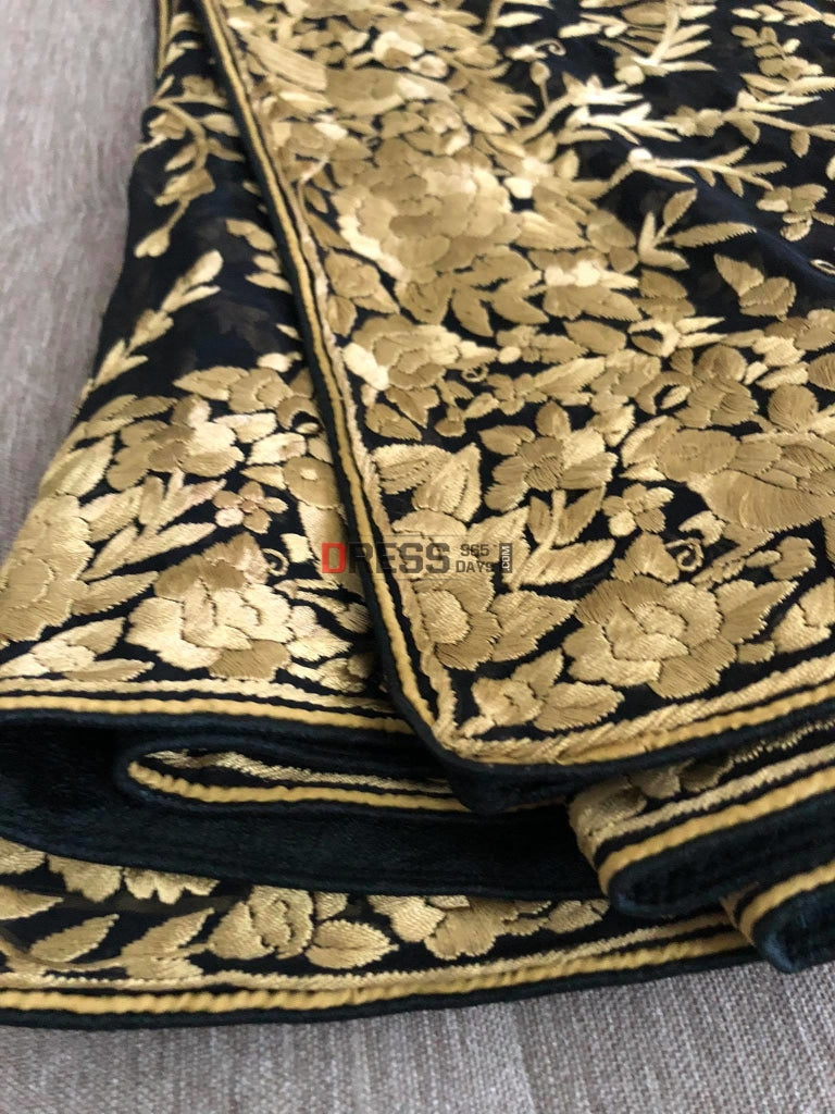 Designer Black & Gold Parsi Gara Dupatta