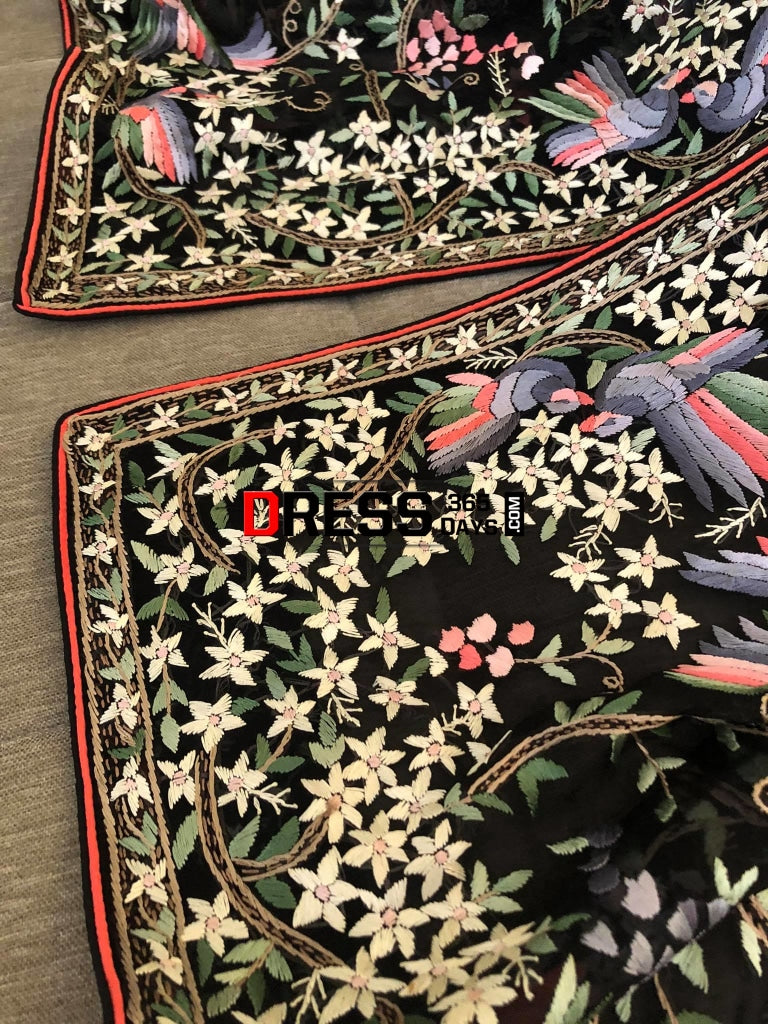 Designer Black Multicolour Parsi Gara Dupatta