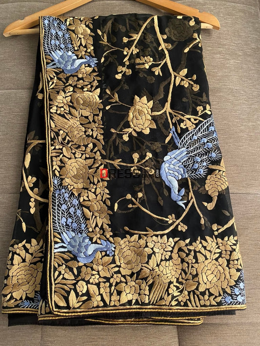 Designer Black Parsi Gara Dupatta