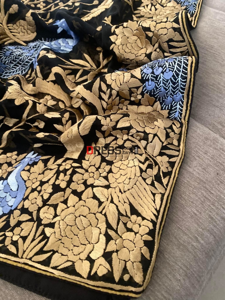 Designer Black Parsi Gara Dupatta