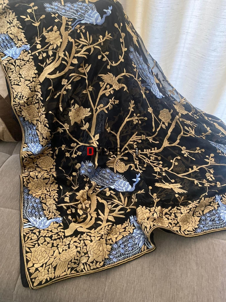 Designer Black Parsi Gara Dupatta