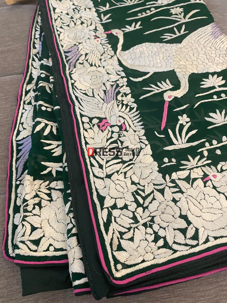 Designer Emerald Green Parsi Gara Dupatta