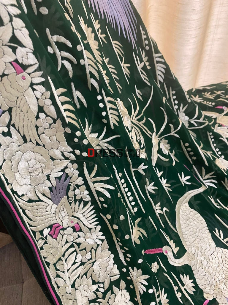 Designer Emerald Green Parsi Gara Dupatta