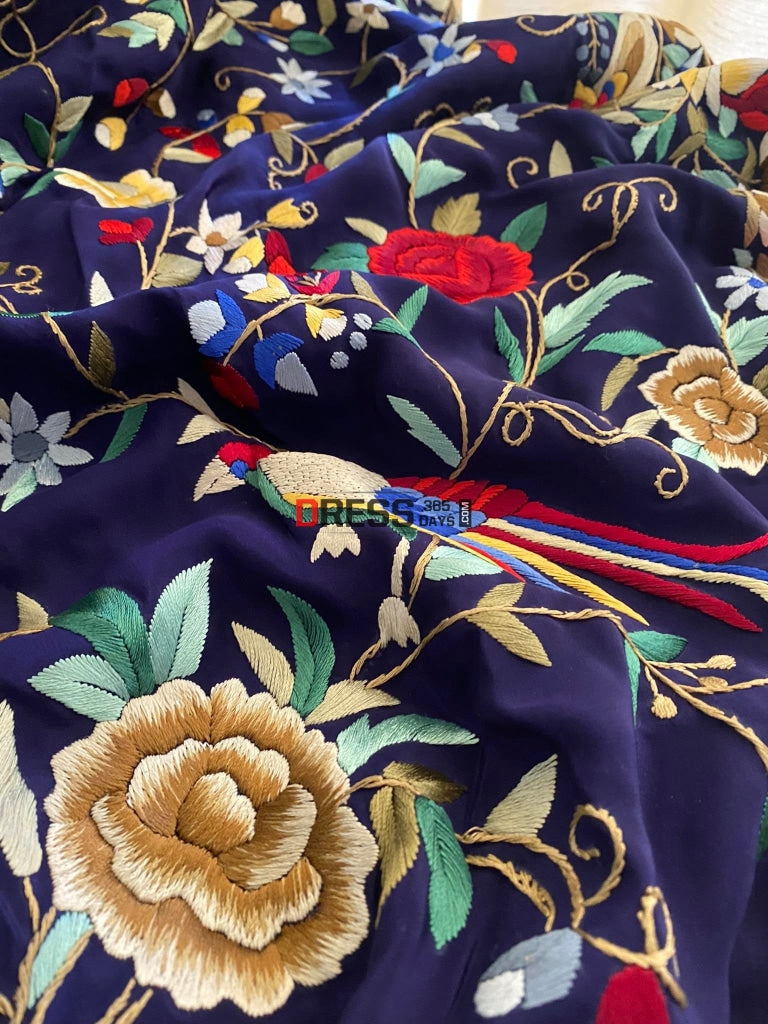 Designer Fine Parsi Gara Crepe Silk Saree