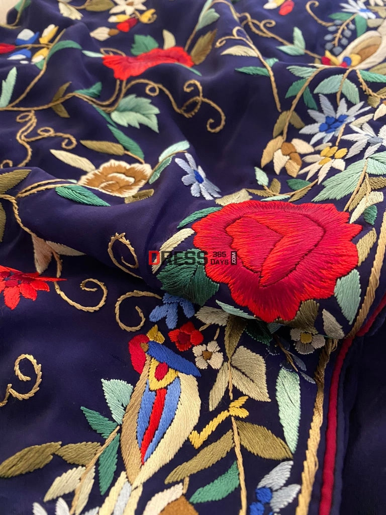 Designer Fine Parsi Gara Crepe Silk Saree
